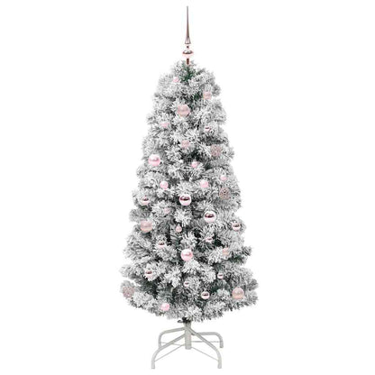 vidaXL Artificial Hinged Christmas Tree Green and White 150 cm - Gre - 65 x 65 x 150 cm - 144598