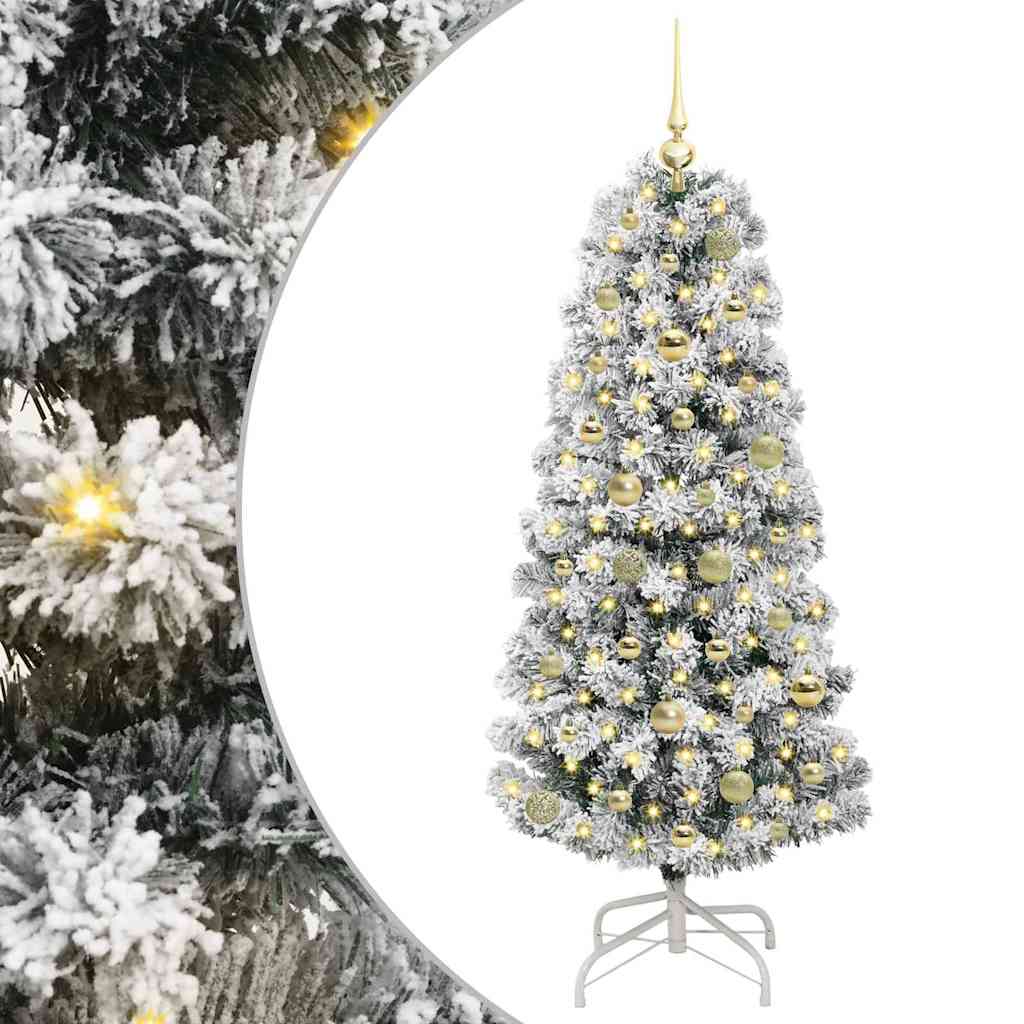 vidaXL Artificial Hinged Christmas Tree Green and White 150 cm - Gre - 65 x 65 x 150 cm - 144615