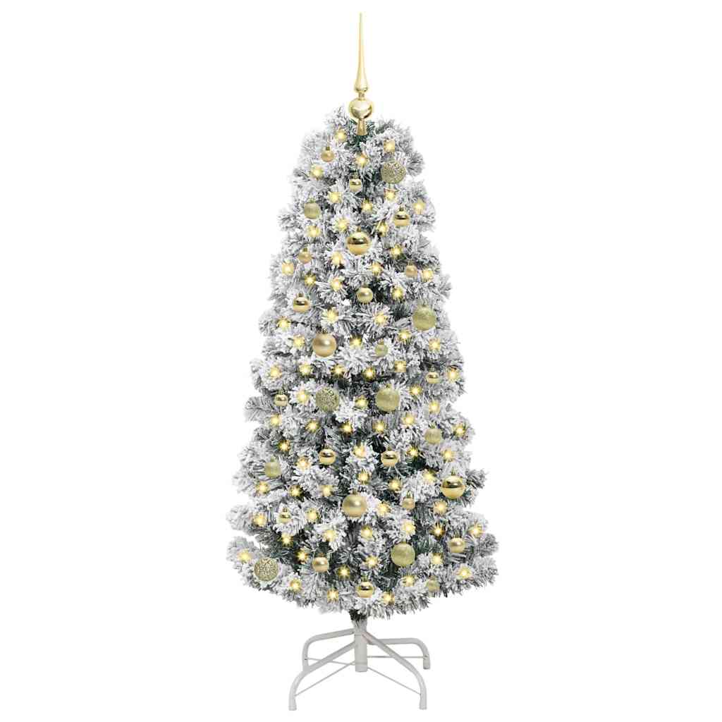 vidaXL Artificial Hinged Christmas Tree Green and White 150 cm - Gre - 65 x 65 x 150 cm - 144615
