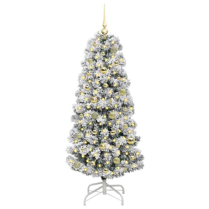 vidaXL Artificial Hinged Christmas Tree Green and White 150 cm - Gre - 65 x 65 x 150 cm - 144615