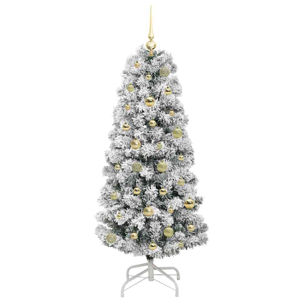vidaXL Artificial Hinged Christmas Tree Green and White 150 cm - Gre - 65 x 65 x 150 cm - 144615