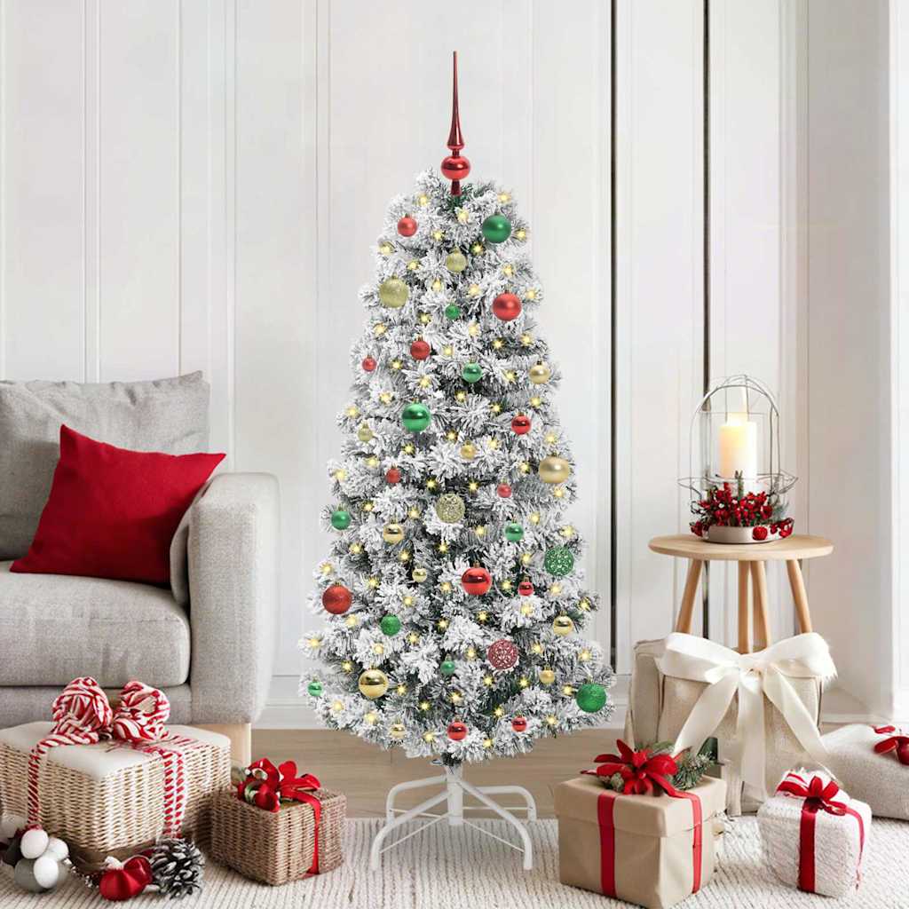 vidaXL Artificial Hinged Christmas Tree Green and White 150 cm - Gre - 65 x 65 x 150 cm - 144628