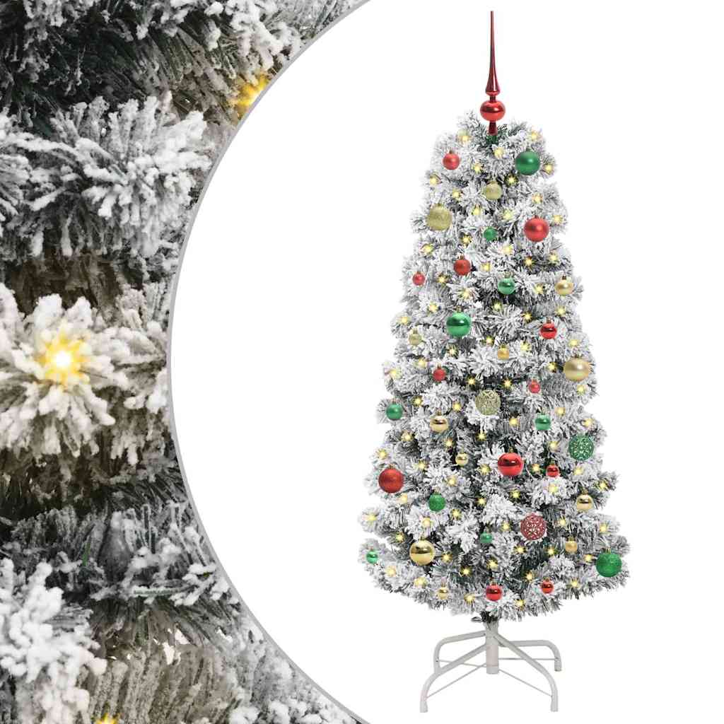 vidaXL Artificial Hinged Christmas Tree Green and White 150 cm - Gre - 65 x 65 x 150 cm - 144628