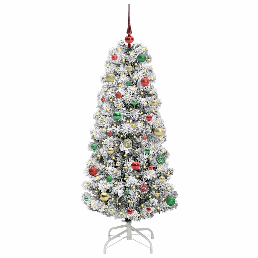 vidaXL Artificial Hinged Christmas Tree Green and White 150 cm - Gre - 65 x 65 x 150 cm - 144628