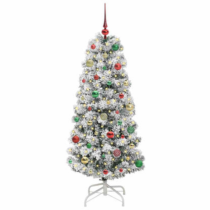 vidaXL Artificial Hinged Christmas Tree Green and White 150 cm - Gre - 65 x 65 x 150 cm - 144628