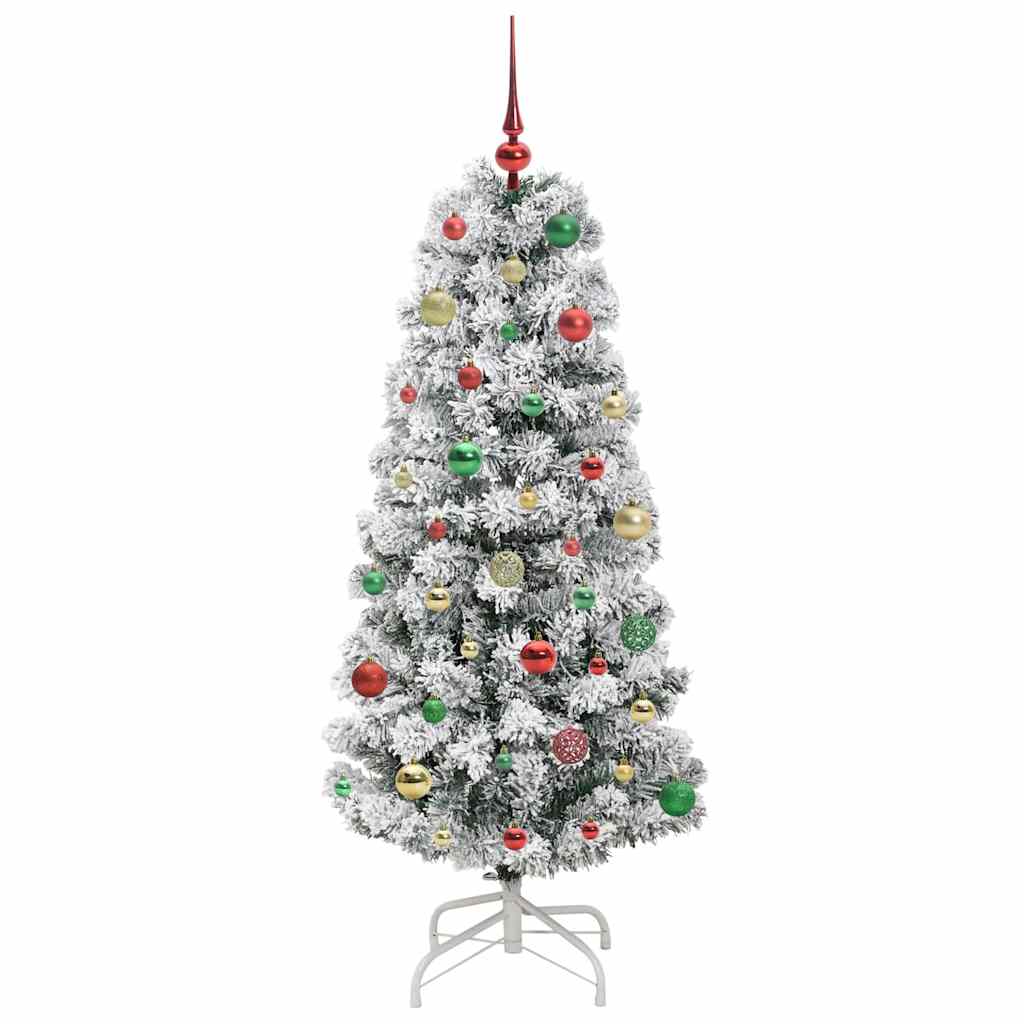 vidaXL Artificial Hinged Christmas Tree Green and White 150 cm - Gre - 65 x 65 x 150 cm - 144628