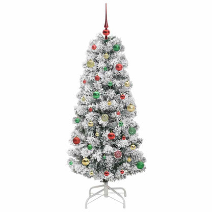 vidaXL Artificial Hinged Christmas Tree Green and White 150 cm - Gre - 65 x 65 x 150 cm - 144628