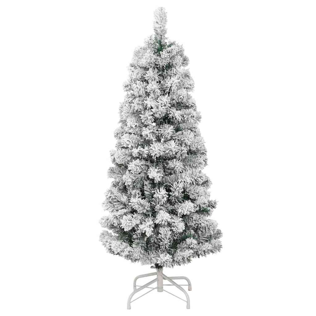 vidaXL Artificial Hinged Christmas Tree Green and White 150 cm - Gre - 65 x 65 x 150 cm - 144628