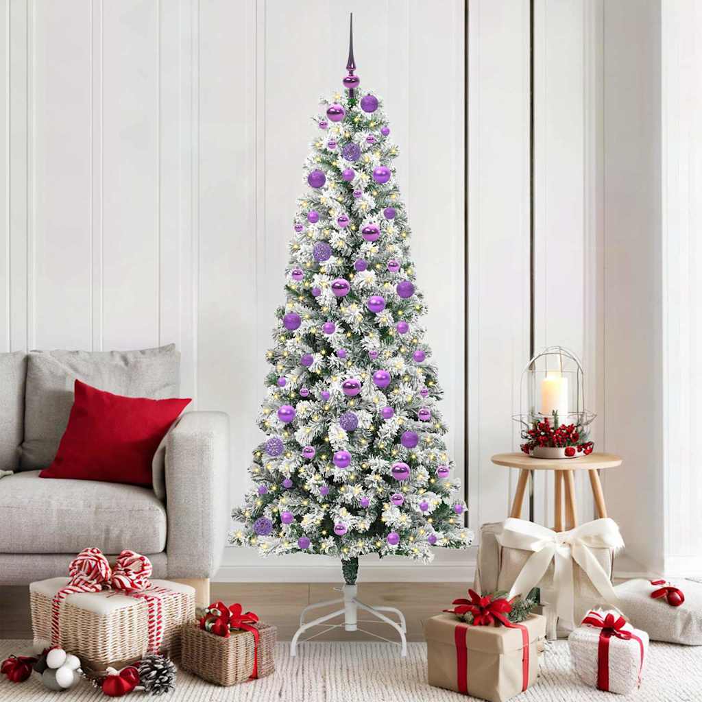 vidaXL Artificial Hinged Christmas Tree Green and White 180 cm - Gre - 75 x 75 x 180 cm - 144657