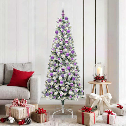 vidaXL Artificial Hinged Christmas Tree Green and White 180 cm - Gre - 75 x 75 x 180 cm - 144657