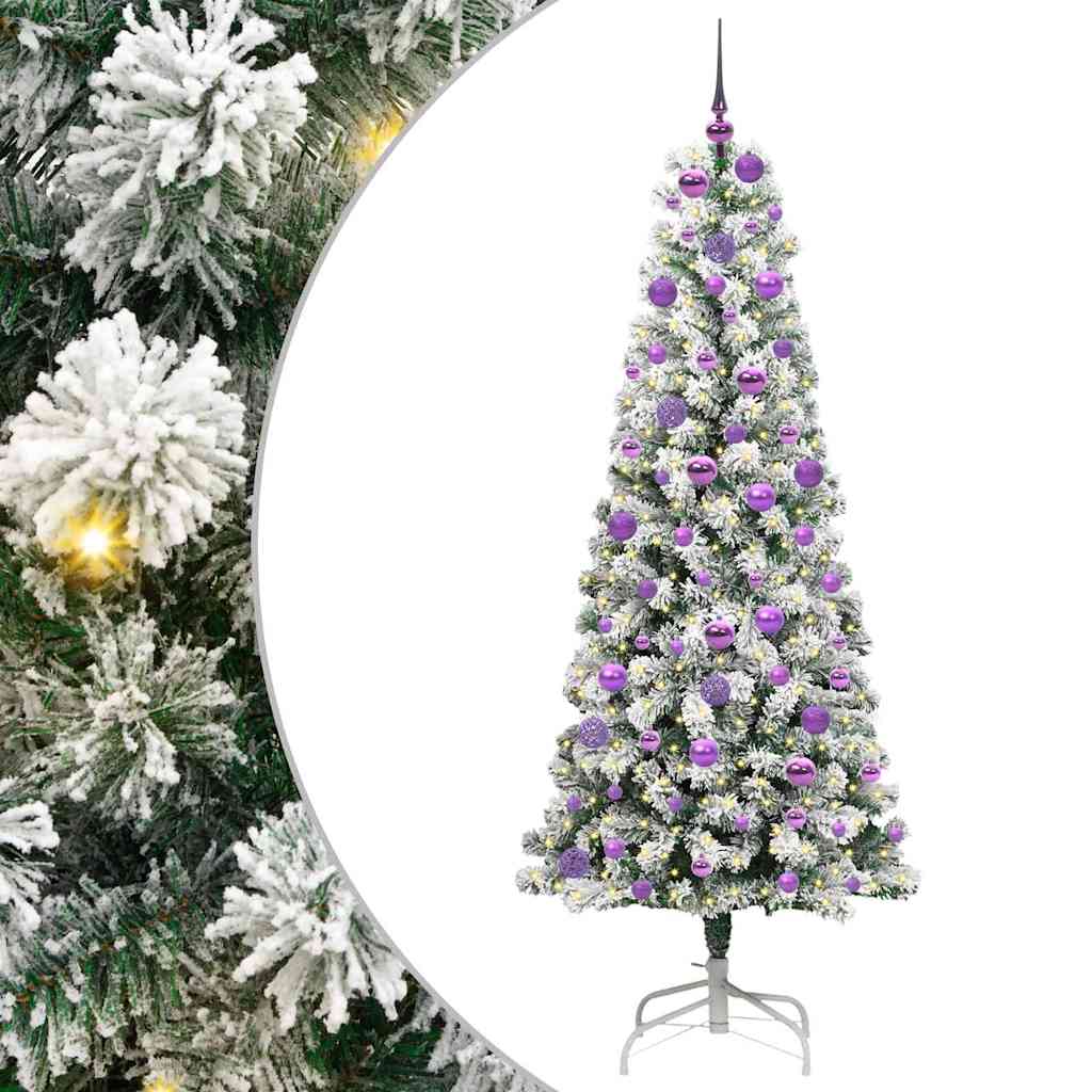 vidaXL Artificial Hinged Christmas Tree Green and White 180 cm - Gre - 75 x 75 x 180 cm - 144657