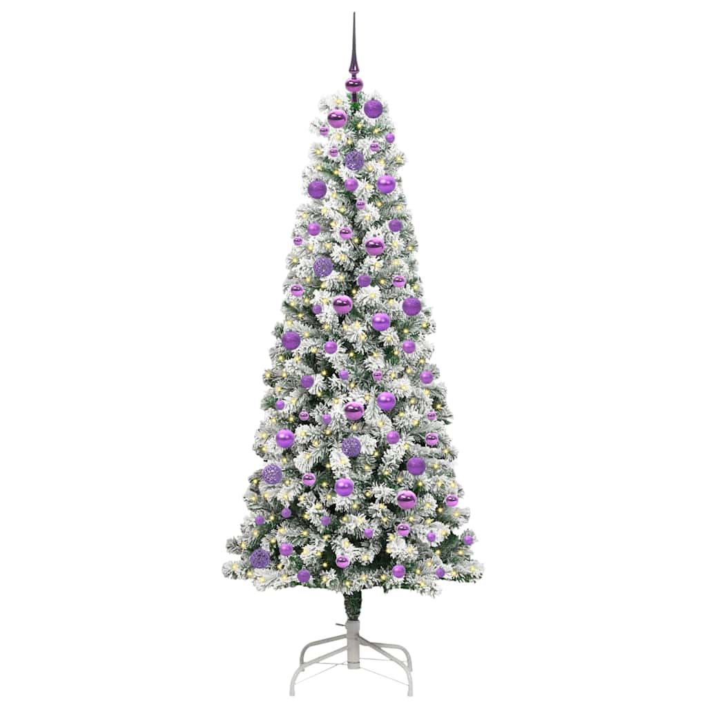 vidaXL Artificial Hinged Christmas Tree Green and White 180 cm - Gre - 75 x 75 x 180 cm - 144657