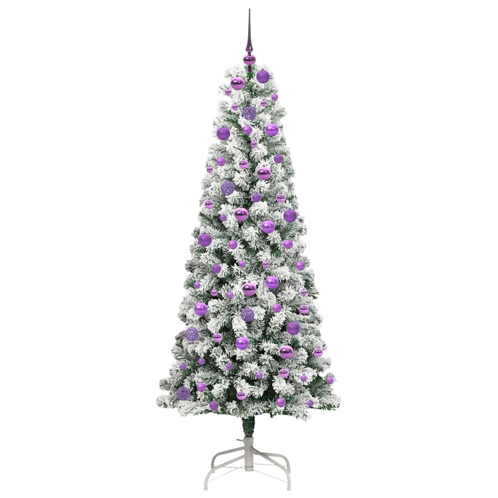 vidaXL Artificial Hinged Christmas Tree Green and White 180 cm - Gre - 75 x 75 x 180 cm - 144657