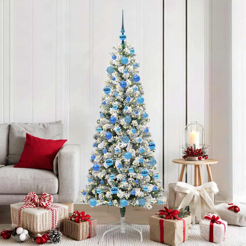vidaXL Artificial Hinged Christmas Tree Green and White 180 cm - Gre - 75 x 75 x 180 cm - 144658