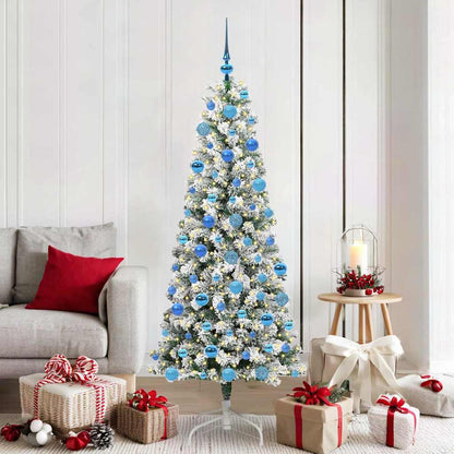 vidaXL Artificial Hinged Christmas Tree Green and White 180 cm - Gre - 75 x 75 x 180 cm - 144658
