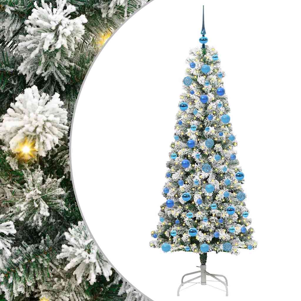 vidaXL Artificial Hinged Christmas Tree Green and White 180 cm - Gre - 75 x 75 x 180 cm - 144658