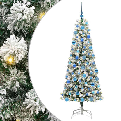 vidaXL Artificial Hinged Christmas Tree Green and White 180 cm - Gre - 75 x 75 x 180 cm - 144658
