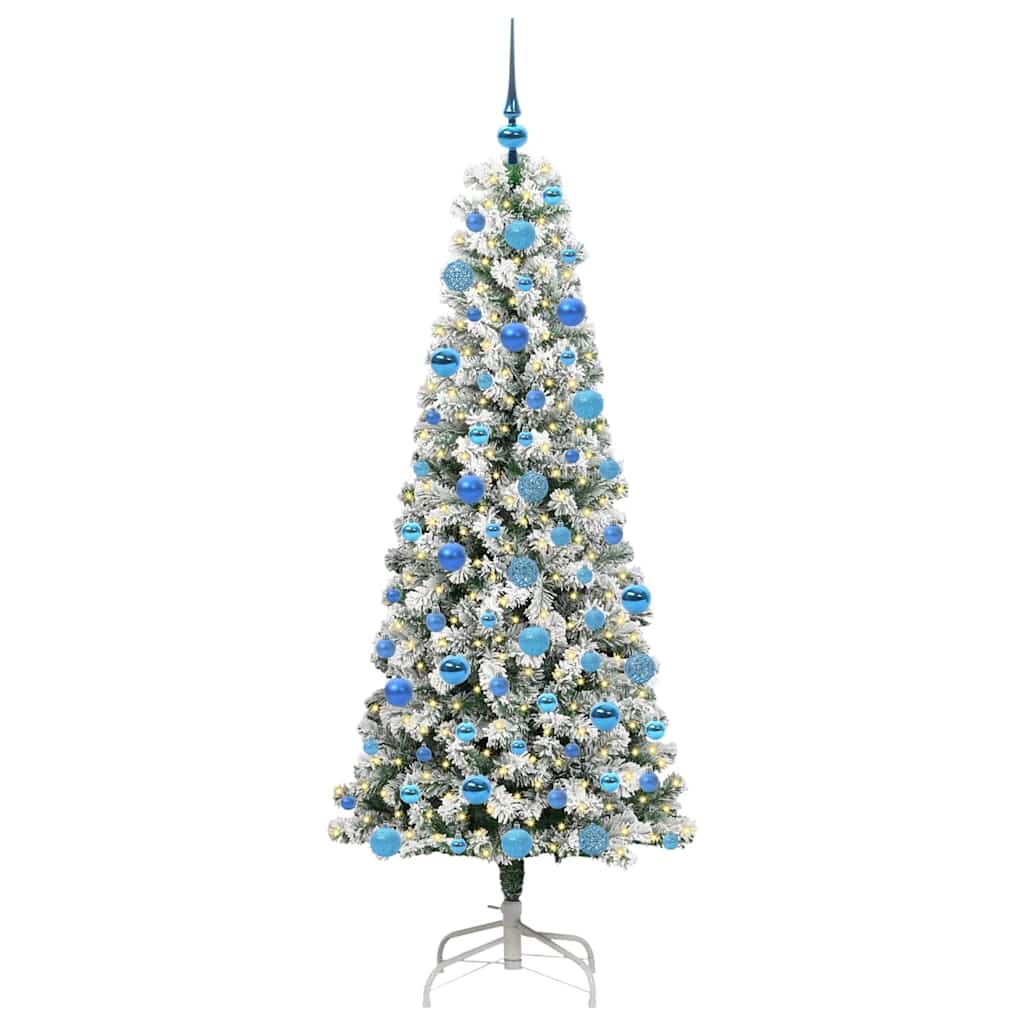 vidaXL Artificial Hinged Christmas Tree Green and White 180 cm - Gre - 75 x 75 x 180 cm - 144658