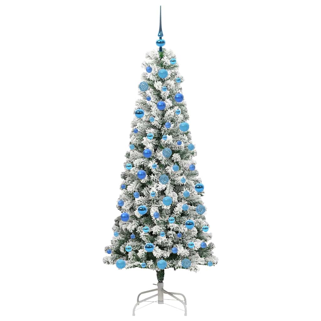 vidaXL Artificial Hinged Christmas Tree Green and White 180 cm - Gre - 75 x 75 x 180 cm - 144658