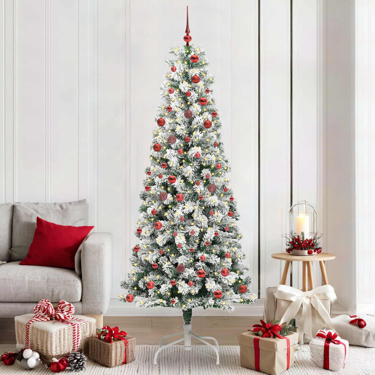 vidaXL Artificial Hinged Christmas Tree Green and White 210 cm - Gre - 90 x 90 x 210 cm