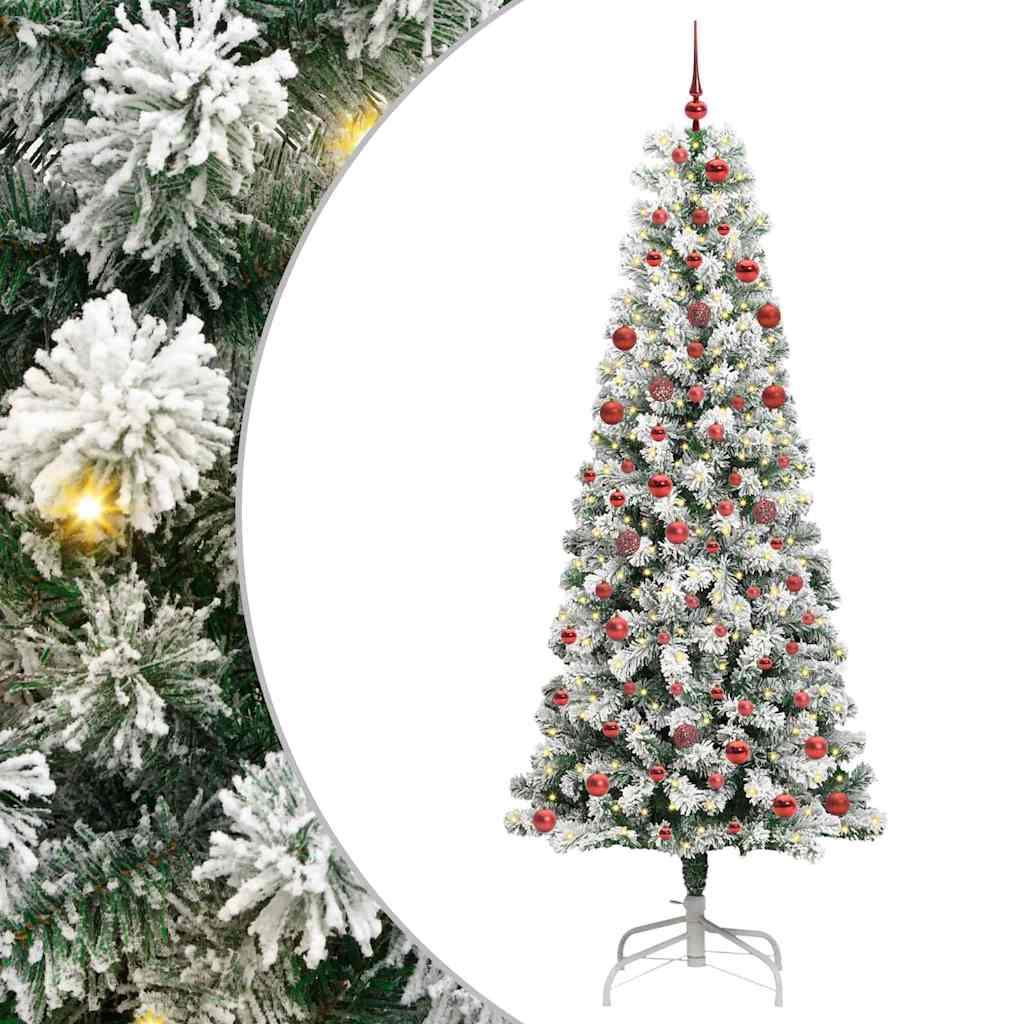 vidaXL Artificial Hinged Christmas Tree Green and White 210 cm - Gre - 90 x 90 x 210 cm