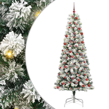 vidaXL Artificial Hinged Christmas Tree Green and White 210 cm - Gre - 90 x 90 x 210 cm