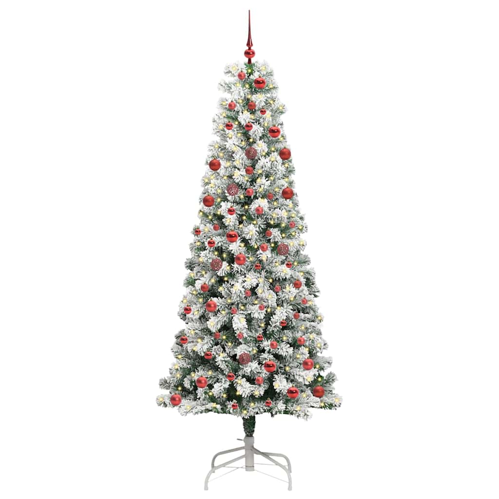 vidaXL Artificial Hinged Christmas Tree Green and White 210 cm - Gre - 90 x 90 x 210 cm