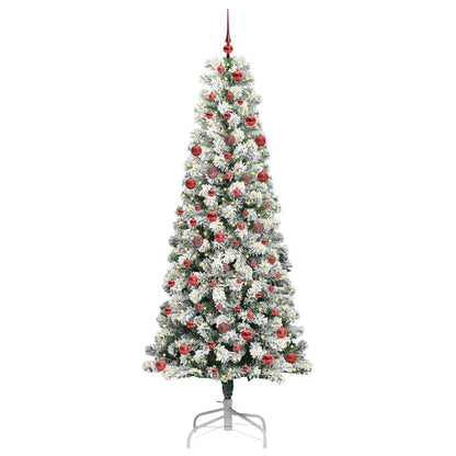 vidaXL Artificial Hinged Christmas Tree Green and White 210 cm - Gre - 90 x 90 x 210 cm