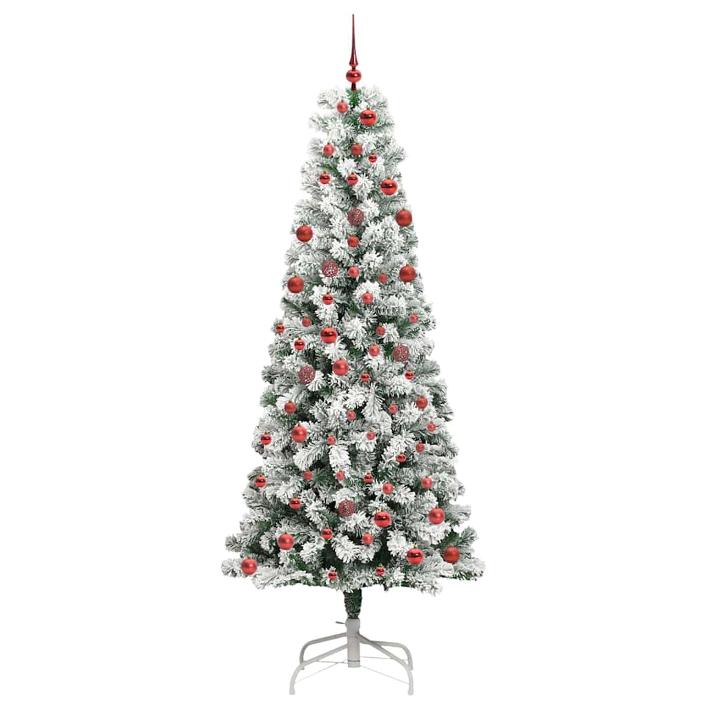 vidaXL Artificial Hinged Christmas Tree Green and White 210 cm - Gre - 90 x 90 x 210 cm
