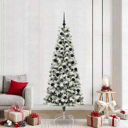 vidaXL Artificial Hinged Christmas Tree Green and White 210 cm - Gre - 90 x 90 x 210 cm - 144672