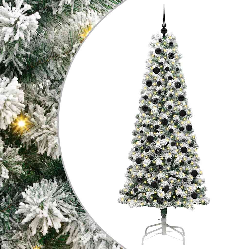 vidaXL Artificial Hinged Christmas Tree Green and White 210 cm - Gre - 90 x 90 x 210 cm - 144672