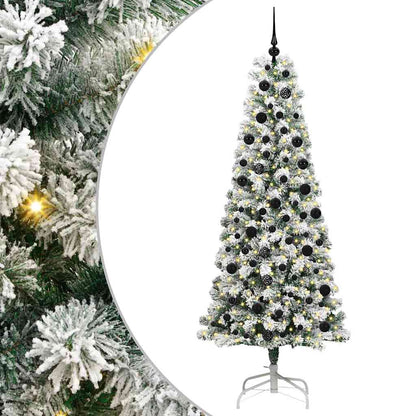 vidaXL Artificial Hinged Christmas Tree Green and White 210 cm - Gre - 90 x 90 x 210 cm - 144672