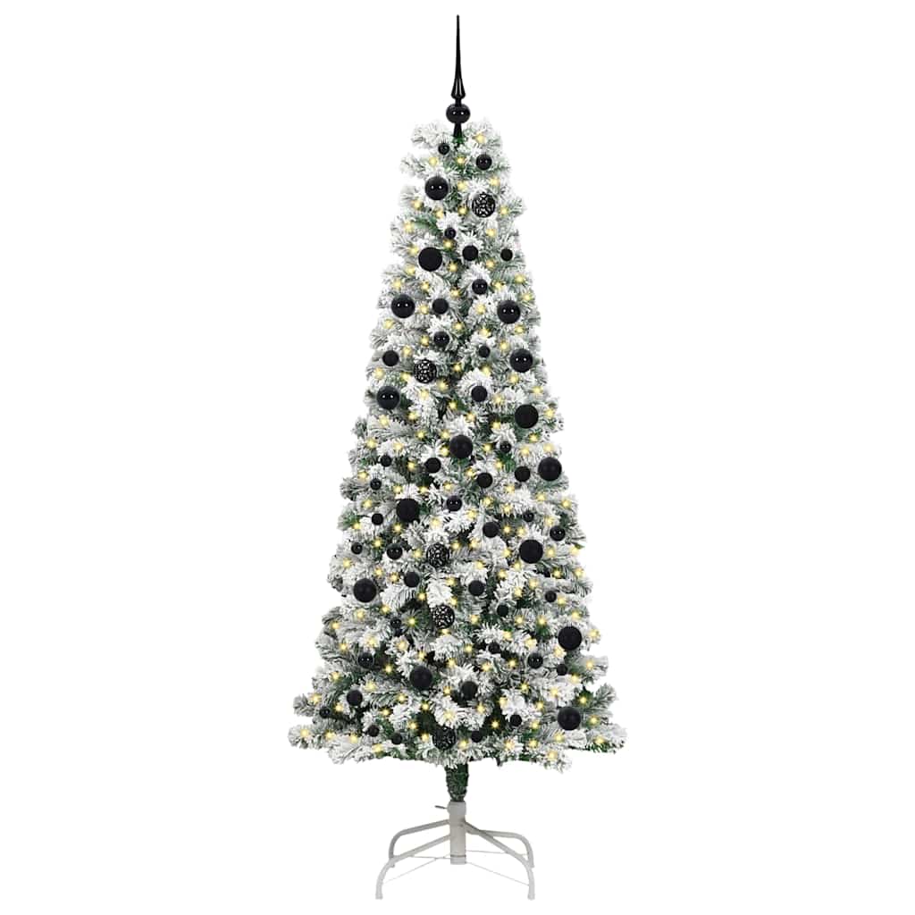 vidaXL Artificial Hinged Christmas Tree Green and White 210 cm - Gre - 90 x 90 x 210 cm - 144672