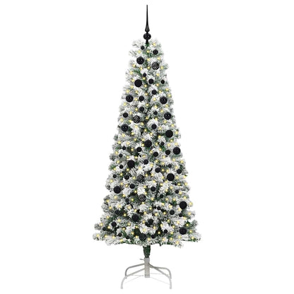 vidaXL Artificial Hinged Christmas Tree Green and White 210 cm - Gre - 90 x 90 x 210 cm - 144672