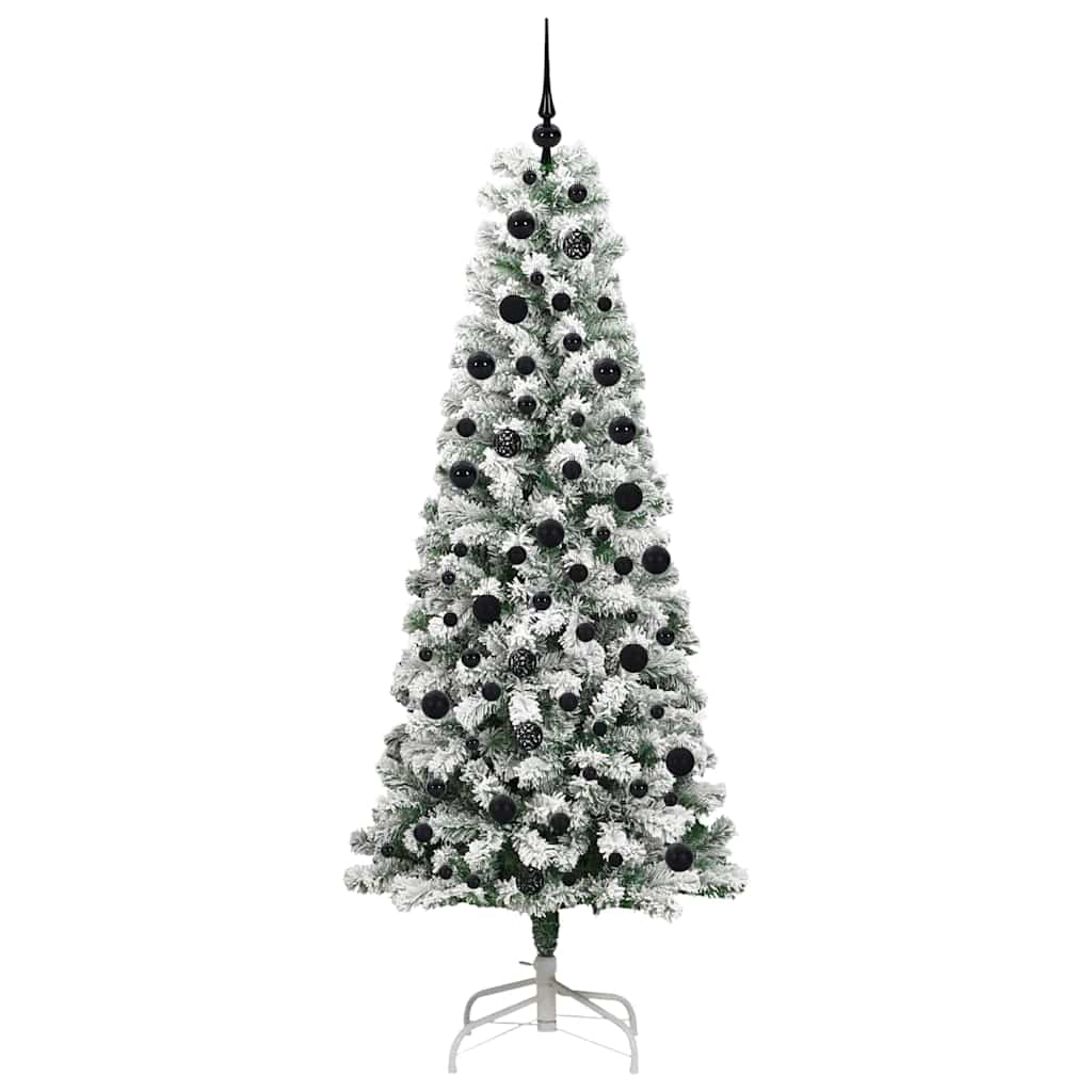 vidaXL Artificial Hinged Christmas Tree Green and White 210 cm - Gre - 90 x 90 x 210 cm - 144672