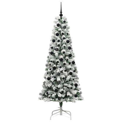 vidaXL Artificial Hinged Christmas Tree Green and White 210 cm - Gre - 90 x 90 x 210 cm - 144672