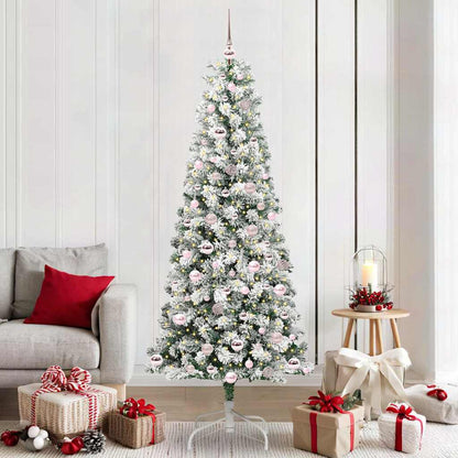 vidaXL Artificial Hinged Christmas Tree Green and White 210 cm - Gre - 90 x 90 x 210 cm - 144673