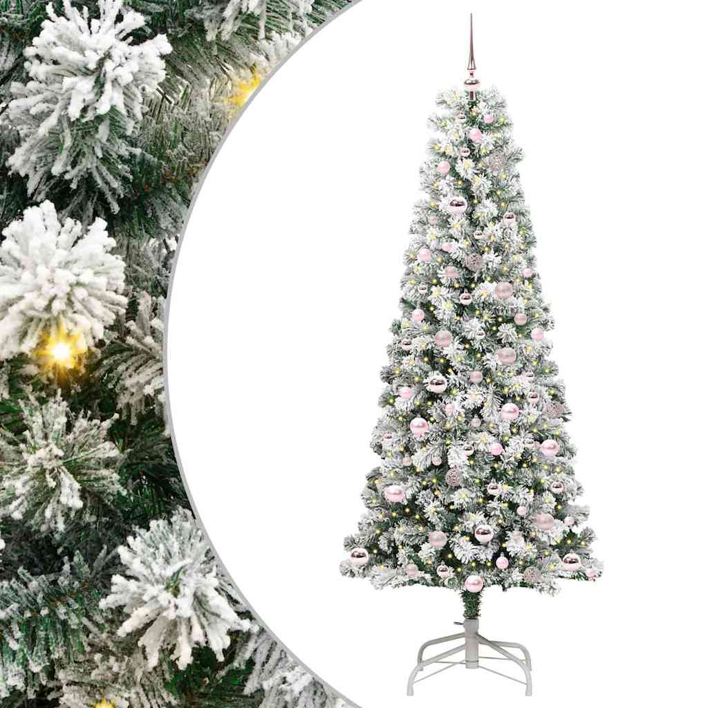 vidaXL Artificial Hinged Christmas Tree Green and White 210 cm - Gre - 90 x 90 x 210 cm - 144673