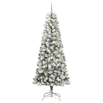 vidaXL Artificial Hinged Christmas Tree Green and White 210 cm - Gre - 90 x 90 x 210 cm - 144673