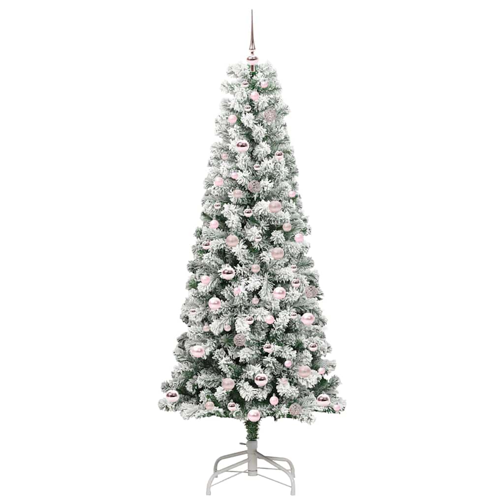 vidaXL Artificial Hinged Christmas Tree Green and White 210 cm - Gre - 90 x 90 x 210 cm - 144673