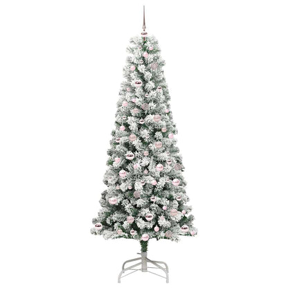 vidaXL Artificial Hinged Christmas Tree Green and White 210 cm - Gre - 90 x 90 x 210 cm - 144673