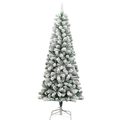vidaXL Artificial Hinged Christmas Tree Green and White 210 cm - Gre - 90 x 90 x 210 cm - 144673