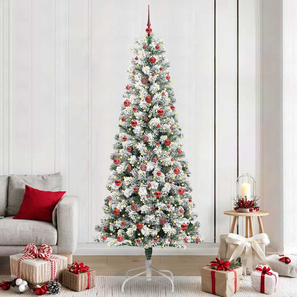 vidaXL Artificial Hinged Christmas Tree Green and White 240 cm - Gre - 100 x 100 x 240 cm