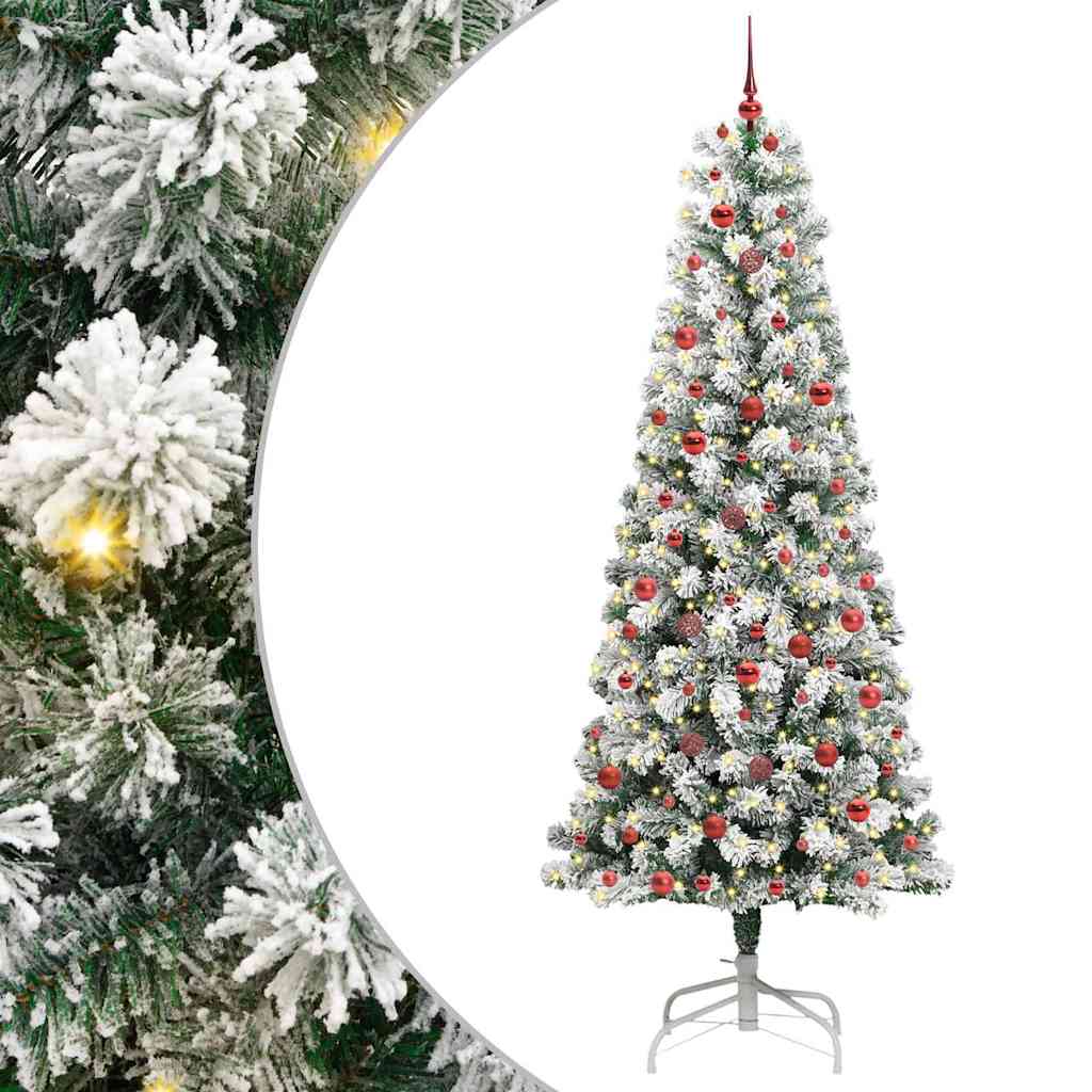 vidaXL Artificial Hinged Christmas Tree Green and White 240 cm - Gre - 100 x 100 x 240 cm