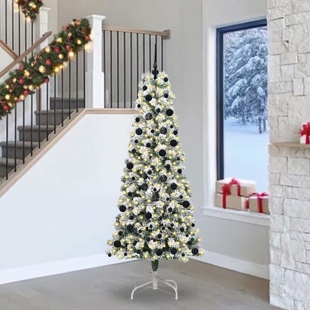 vidaXL Artificial Hinged Christmas Tree Green and White 240 cm - Gre - 100 x 100 x 240 cm - 144687