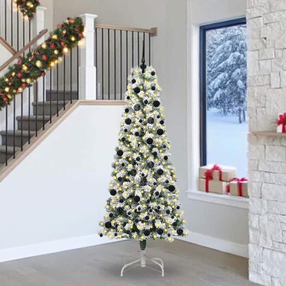vidaXL Artificial Hinged Christmas Tree Green and White 240 cm - Gre - 100 x 100 x 240 cm - 144687