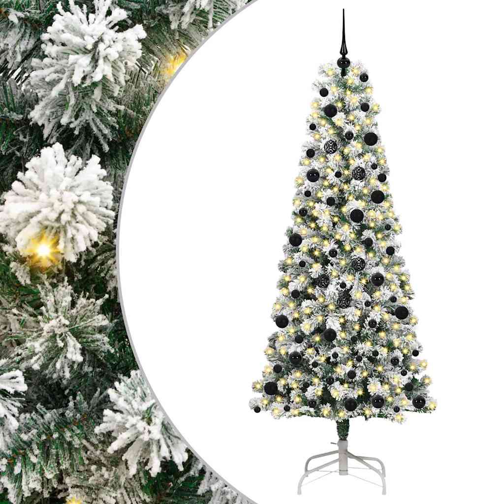 vidaXL Artificial Hinged Christmas Tree Green and White 240 cm - Gre - 100 x 100 x 240 cm - 144687