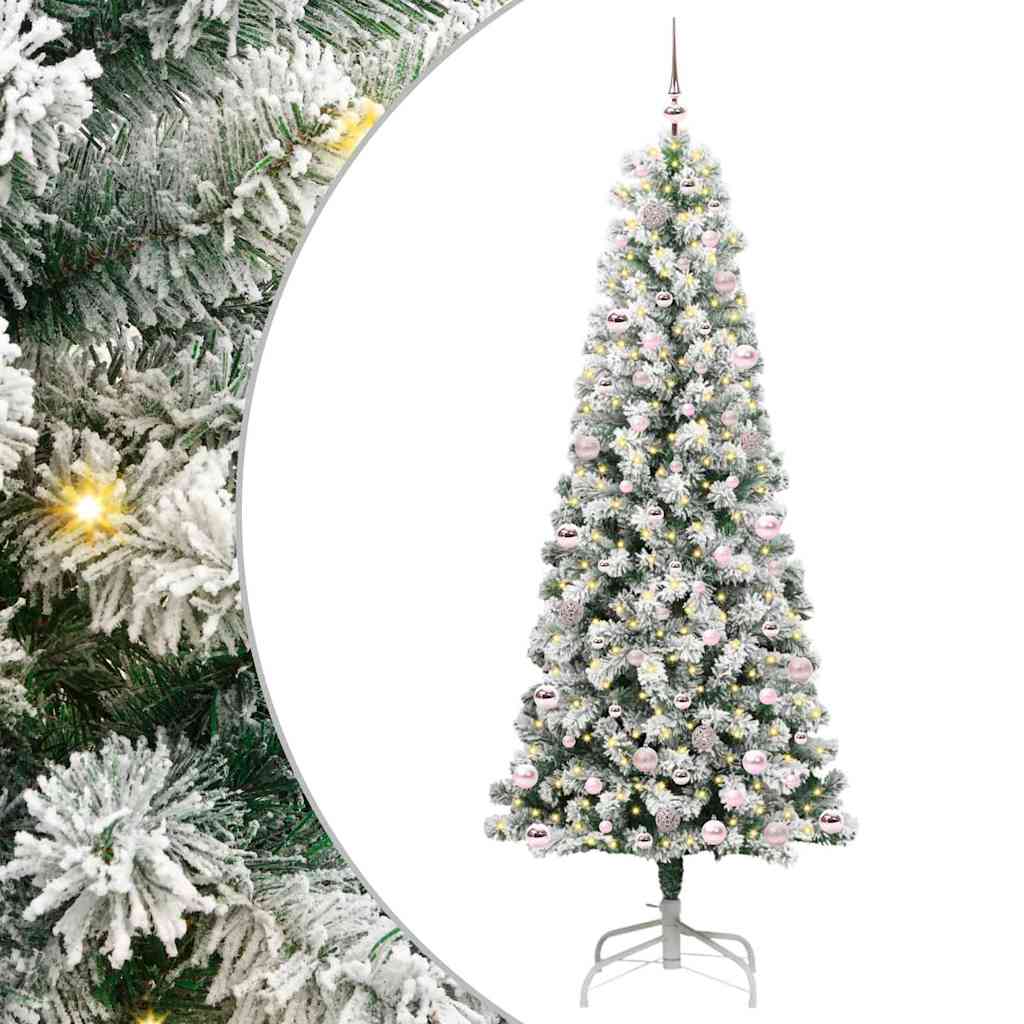 vidaXL Artificial Hinged Christmas Tree Green and White 240 cm - Gre - 100 x 100 x 240 cm - 144700