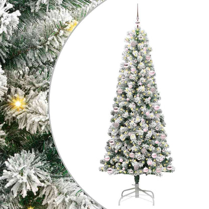 vidaXL Artificial Hinged Christmas Tree Green and White 240 cm - Gre - 100 x 100 x 240 cm - 144700