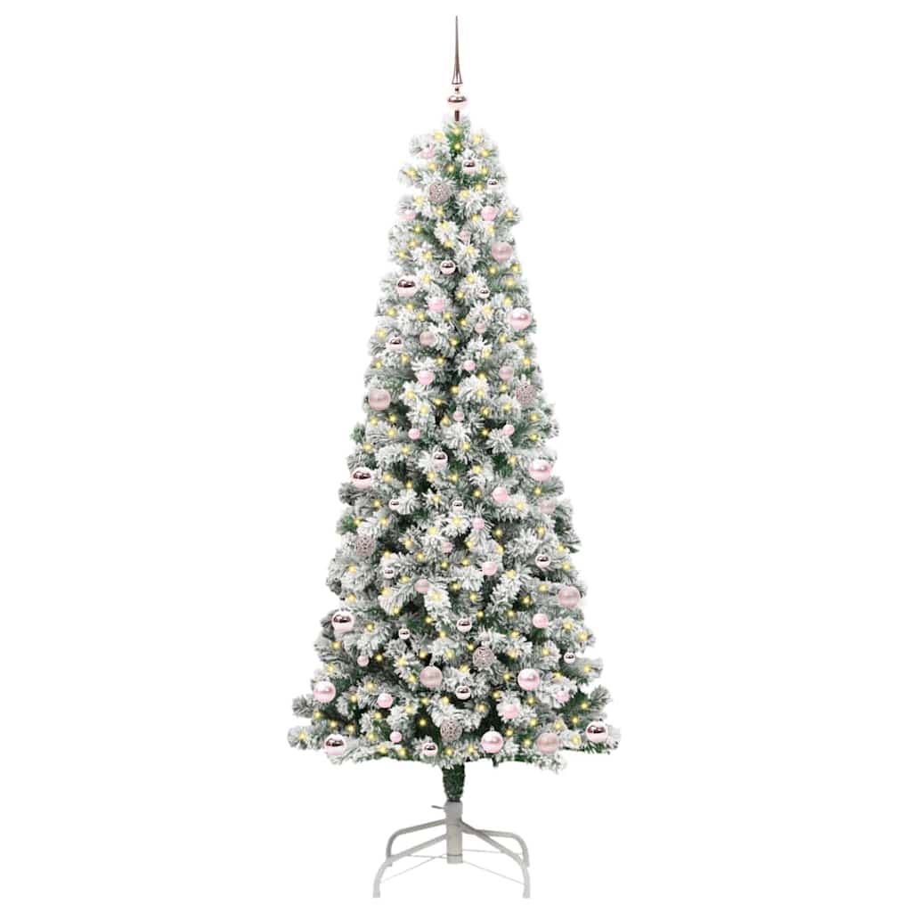 vidaXL Artificial Hinged Christmas Tree Green and White 240 cm - Gre - 100 x 100 x 240 cm - 144700